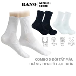 Thumbnail Tất vớ nam nữ cổ cao trơn đen trắng Basic 20cm unisex RANO khử mùi hôi chân chất liệu dày dặn CB5_T 1