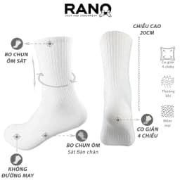 Thumbnail Tất vớ nam nữ cổ cao trơn đen trắng Basic 20cm unisex RANO khử mùi hôi chân chất liệu dày dặn CB5_T 2