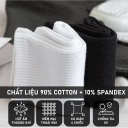 Thumbnail Tất vớ nam nữ cổ cao trơn đen trắng Basic 20cm unisex RANO khử mùi hôi chân chất liệu dày dặn CB5_T 4
