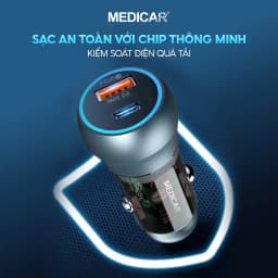 Thumbnail Tẩu sạc siêu nhanh ô tô 38W Medicar QC 3.0, cổng kép USB-A & Type C, cốc sạc nhanh xe hơi 12-24V chống cháy nổ 3