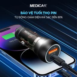 Thumbnail Tẩu sạc siêu nhanh ô tô 38W Medicar QC 3.0, cổng kép USB-A & Type C, cốc sạc nhanh xe hơi 12-24V chống cháy nổ 4