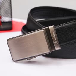 Thumbnail Thắt lưng da bò may viền mặt thắt lưng vuông bạc khóa tự động FTTleather mã V05 4