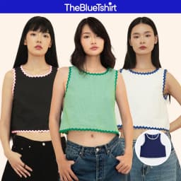 Thumbnail TheBlueTshirt - Áo Croptop sát nách cotton cổ tròn viền ren zigzag cho nữ - ZigZag Lace Top - Women 1