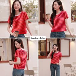 Thumbnail TheBlueTshirt - Áo thun dạng sọc phom croptop tay ngắn cổ tròn cho nữ - Everyday Tee - Women 2