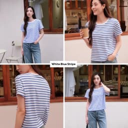 Thumbnail TheBlueTshirt - Áo thun dạng sọc phom croptop tay ngắn cổ tròn cho nữ - Everyday Tee - Women 3