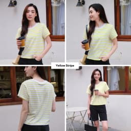 Thumbnail TheBlueTshirt - Áo thun dạng sọc phom croptop tay ngắn cổ tròn cho nữ - Everyday Tee - Women 4