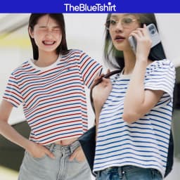 Thumbnail TheBlueTshirt - Áo thun tay ngắn phom mid crop nữ - Everyday Tee - Signature Stripe Premium Cotton - Women 1