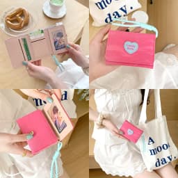 Thumbnail Thời Trang Da PU Nữ Phong Cách Ngắn Ví Dễ Thương Có Thể Gập Lại Nhiều Thẻ Ví Tiện Lợi 1