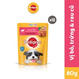 Thumbnail Thức Ăn Cho Chó Con Dạng Sốt PEDIGREE NutriDefence - Vị Bò, Trứng và Rau (80g, 12 Gói) 1