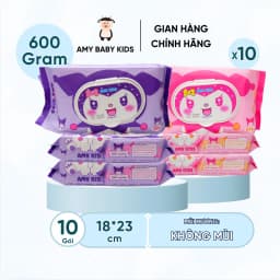 Thumbnail Thùng 10 Gói Khăn Giấy Ướt 600Gr Amy Kids Không Mùi An Toàn Cho Bé Gói Hồng & Tím 1