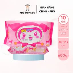 Thumbnail Thùng 10 Gói Khăn Giấy Ướt 600Gr Amy Kids Không Mùi An Toàn Cho Bé Gói Hồng & Tím 2