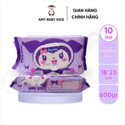 Thumbnail Thùng 10 Gói Khăn Giấy Ướt 600Gr Amy Kids Không Mùi An Toàn Cho Bé Gói Hồng & Tím 3
