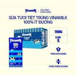 Thumbnail Thùng 12 hộp Sữa tươi tiệt trùng Vinamilk 100% ít đường Hộp giấy 1L 1