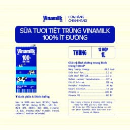 Thumbnail Thùng 12 hộp Sữa tươi tiệt trùng Vinamilk 100% ít đường Hộp giấy 1L 2