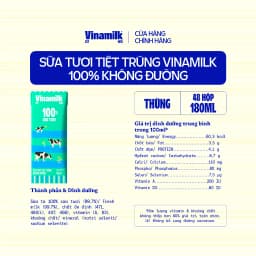 Thumbnail Thùng 48 Hộp Sữa tươi tiệt trùng Vinamilk 100% Không Đường 180ml [CẬN DATE] 3