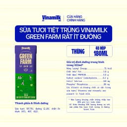 Thumbnail Thùng 48 Hộp Sữa Tươi Tiệt Trùng Vinamilk Green Farm Rất ít đường - Lốc 4 Hộp 180ml 3