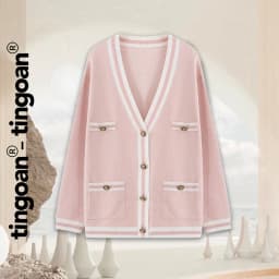Thumbnail TINGOAN® - Áo khoác cardigan len xù hồng viền trắng RAINBOW BABY CARDIGAN/PK 1