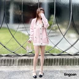 Thumbnail TINGOAN® - Áo khoác cardigan len xù hồng viền trắng RAINBOW BABY CARDIGAN/PK 2