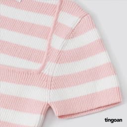 Thumbnail TINGOAN® Áo len crop lửng ngắn tay cổ vuông kẻ trắng hồng BORA BORA TOP/PK phiên bản mới nhất tháng 6.2024 4
