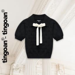 Thumbnail TINGOAN® - Áo len đen crop bề mặt len hoạ tiết quả trám buộc nơ YURI YURI TOP/BL PHIÊN BẢN MỚI NHẤT T6/2024 1
