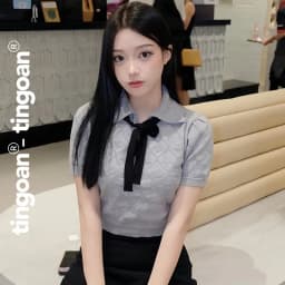 Thumbnail TINGOAN® - Áo len xám crop bề mặt len hoạ tiết quả trám buộc nơ YURI YURI TOP/GR PHIÊN BẢN MỚI NHẤT T6/2024 3