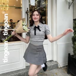 Thumbnail TINGOAN® - Áo len xám crop bề mặt len hoạ tiết quả trám buộc nơ YURI YURI TOP/GR PHIÊN BẢN MỚI NHẤT T6/2024 4