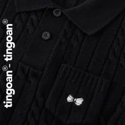 Thumbnail TINGOAN® - Áo len xù POLO cổ bẻ đen phối túi ngực POLO BABY TOP/BL (không bao gồm khăn choàng cổ) 1