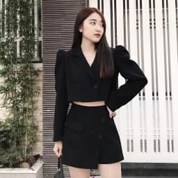 Thumbnail TINGOAN® - Quần váy cạp cao vạt chéo 3 cúc đen SOFT GLAM SKORTS /BL 1