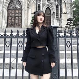 Thumbnail TINGOAN® - Quần váy cạp cao vạt chéo 3 cúc đen SOFT GLAM SKORTS /BL 2