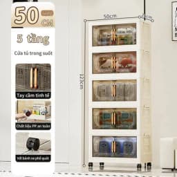 Thumbnail Tủ nhựa trong suốt 5 tầng, gấp gọn, sức chứa lớn, chất liệu PP, bánh xe vạn năng di chuyển linh hoạt 1