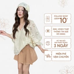 Thumbnail TUBYCATU |  Áo ren họa tiết hoa begie/ pink floral lace top 1