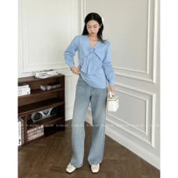 Thumbnail TUBYCATU | Blue striped bowtie shirt 1