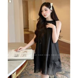 Thumbnail TUBYCATU | Đầm sát nách organza đen lai bèo 1 nơ 2
