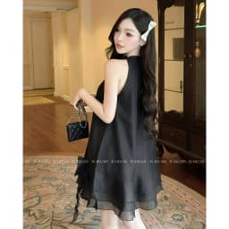 Thumbnail TUBYCATU | Đầm sát nách organza đen lai bèo 1 nơ 4