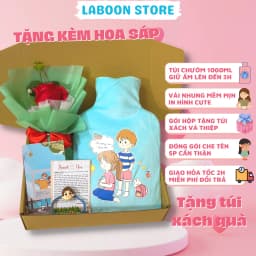 Thumbnail Túi chườm ấm đa năng LABOON chất liệu cao su PVC 1000ml giữ nhiệt sưởi ấm đa năng lông nhung mềm mại 1