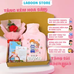 Thumbnail Túi chườm ấm đa năng LABOON chất liệu cao su PVC 1000ml giữ nhiệt sưởi ấm đa năng lông nhung mềm mại 2