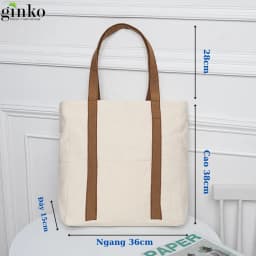 Thumbnail Túi Tote Canvas GINKO Unisex Có Dây Kéo Khóa ( túi con) Phong Cách Hàn Quốc Mẫu Trơn KT36x38x15 1