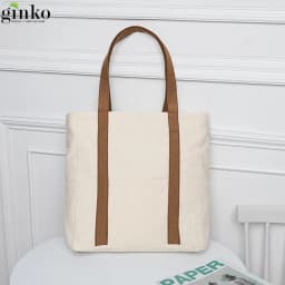 Thumbnail Túi Tote Canvas GINKO Unisex Có Dây Kéo Khóa ( túi con) Phong Cách Hàn Quốc Mẫu Trơn KT36x38x15 2