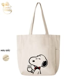 Thumbnail Túi Tote Canvas GINKO Unisex Có Dây Kéo Khóa ( túi con) Phong Cách Hàn Quốc In Hình Snoopy- HM102 2
