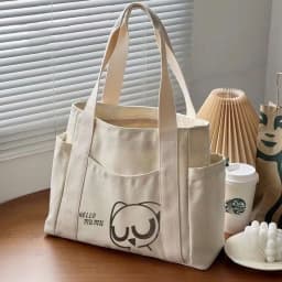 Thumbnail Túi tote túi vải canvas phong cách Hàn quốc, có khóa miệng ngăn phụ bên trong thời trang ulzzang HARAS 1