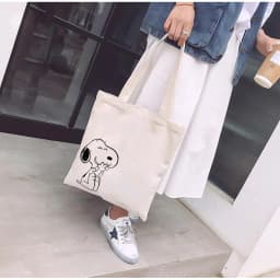 Thumbnail Túi Tote Vải Mộc GINKO Có Dây Kéo Khóa ( túi con bên trong ) In Hình Snoopy M20 4