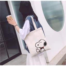 Thumbnail Túi tote vải mộc GINKO có dây kéo khóa miệng túi ( túi con ) in hình Snoopy and Friends M102 3