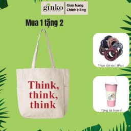 Thumbnail Túi Vải Tote Ginko Unisex Có Khóa Kéo Phong Cách Hàn Quốc In Hình Think, Think, Think (nhiều mẫu) 1