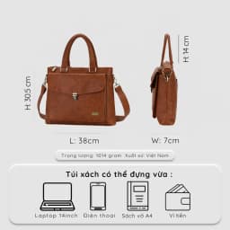 Thumbnail Túi Xách Công Sở Nam Nữ Đựng Laptop 14 inch, Nhiều Ngăn, Đựng Tài Liệu A4 Cao Cấp IDIGO UB2-6032 2