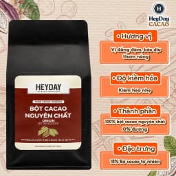 Thumbnail Túi zip 500g Bột cacao nguyên chất Việt Nam 100% không đường Heyday - Dòng Origin thượng hạng 4