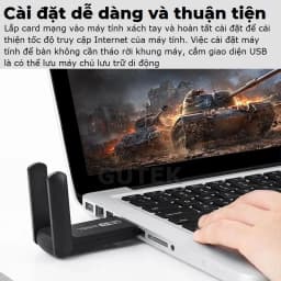 Thumbnail USB thu sóng wifi Gutek WD46 1200mbps 2 râu nâng WiFi lên 5G cho máy tính pc laptop tần số 2.4G 5G 1