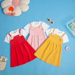 Thumbnail Váy bé gái TIHON cao cấp chất liệu cotton phối thô mềm mại thoáng mát đính hoa xinh xắn VT0786100 2