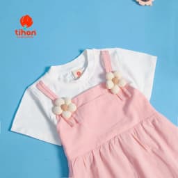 Thumbnail Váy bé gái TIHON cao cấp chất liệu cotton phối thô mềm mại thoáng mát đính hoa xinh xắn VT0786100 3