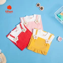 Thumbnail Váy bé gái TIHON cao cấp chất liệu cotton phối thô mềm mại thoáng mát đính hoa xinh xắn VT0786100 4