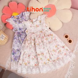 Thumbnail Váy bé gái TIHON cao cấp chất liệu thô hoa phối ren hai tầng bồng bềnh cho bé VT0786029 1